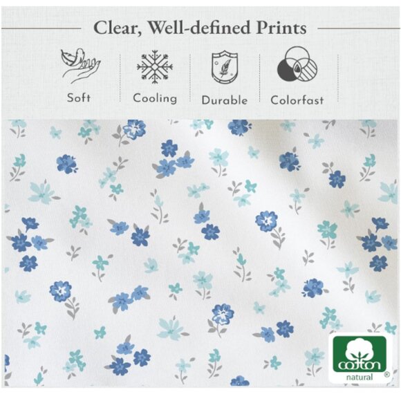 Queen White and Blue Floral Sheet Set OEKO-TEX® - Picture 3 of 3